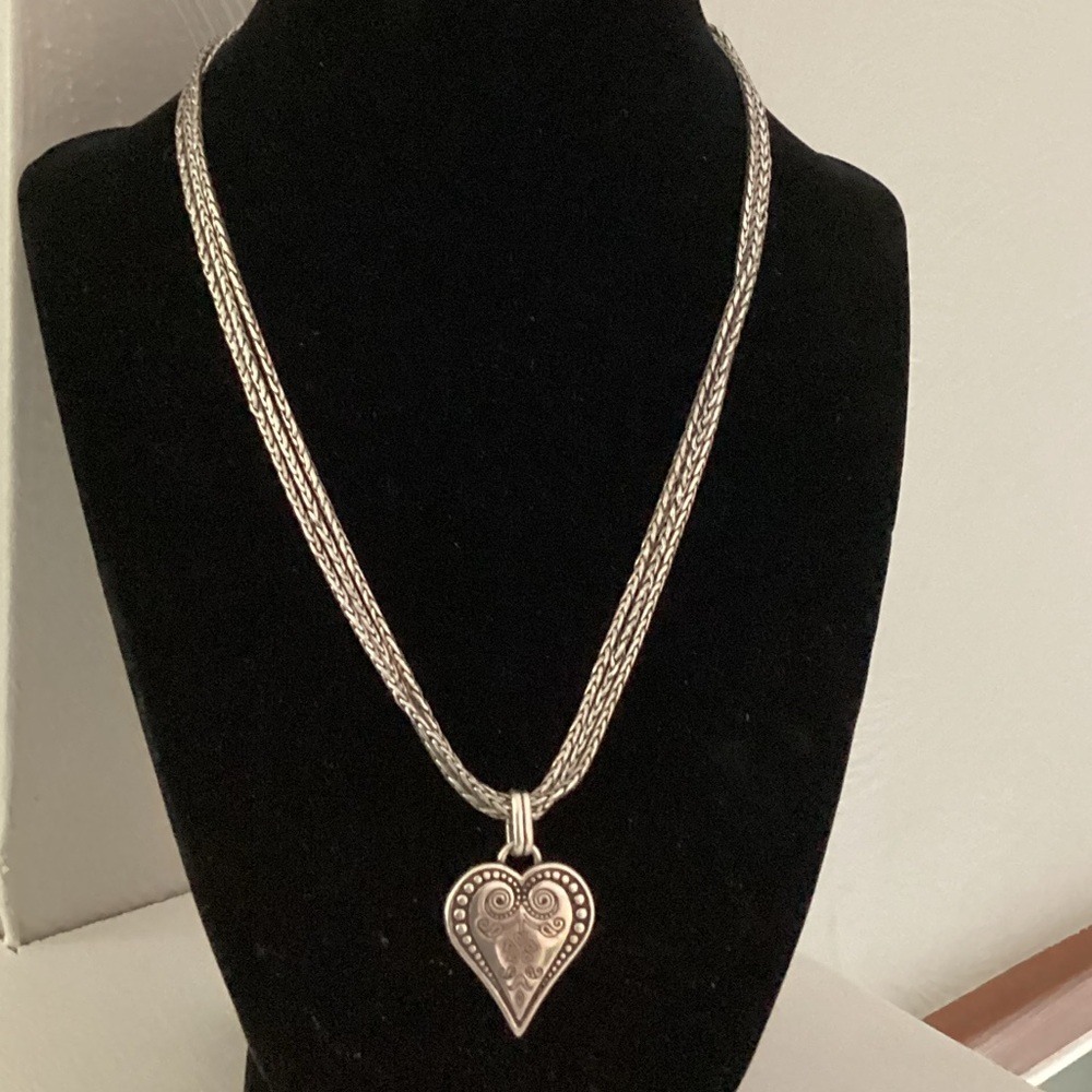 Brighton Ophelia French Quarter Triple Strand Heart Necklace Silver-tone